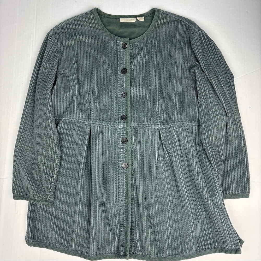 J Jill Women's Small Petite Shirt Gray Button Up Ribbed Cotton Boho Peasant